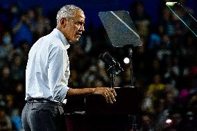 Barack Obama Holds A Presidential Campaign Rally For Kamala Harris At The Huntington Place In Detroit, MI