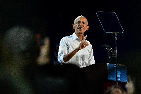 Barack Obama Holds A Presidential Campaign Rally For Kamala Harris At The Huntington Place In Detroit, MI