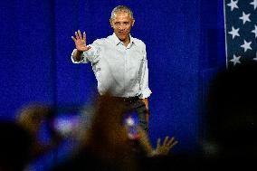 Barack Obama Holds A Presidential Campaign Rally For Kamala Harris At The Huntington Place In Detroit, MI