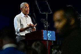 Barack Obama Holds A Presidential Campaign Rally For Kamala Harris At The Huntington Place In Detroit, MI