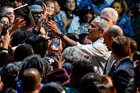 Barack Obama Holds A Presidential Campaign Rally For Kamala Harris At The Huntington Place In Detroit, MI