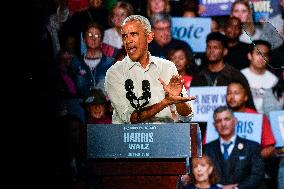 Barack Obama Holds A Presidential Campaign Rally For Kamala Harris At The Huntington Place In Detroit, MI