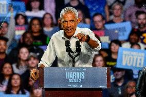 Barack Obama Holds A Presidential Campaign Rally For Kamala Harris At The Huntington Place In Detroit, MI