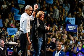 Barack Obama Holds A Presidential Campaign Rally For Kamala Harris At The Huntington Place In Detroit, MI