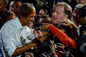 Barack Obama Holds A Presidential Campaign Rally For Kamala Harris At The Huntington Place In Detroit, MI