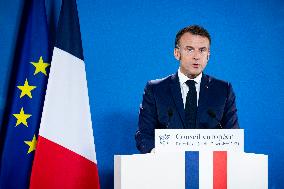 President Of France At A Press Conference After The European Council Summit