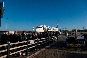 Passengers Boarding A Ryanair Aircraft Of The Low Cost Carrier