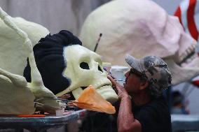 Production Of The Cardboard Floats For Day Of The Dead Parade