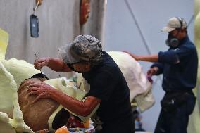 Production Of The Cardboard Floats For Day Of The Dead Parade