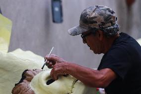 Production Of The Cardboard Floats For Day Of The Dead Parade