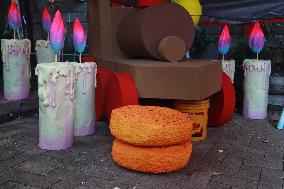 Production Of The Cardboard Floats For Day Of The Dead Parade