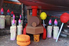 Production Of The Cardboard Floats For Day Of The Dead Parade