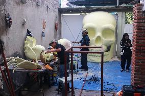 Production Of The Cardboard Floats For Day Of The Dead Parade