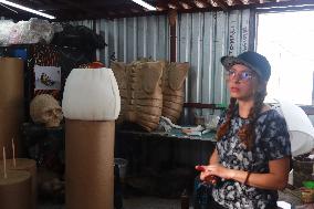 Production Of The Cardboard Floats For Day Of The Dead Parade