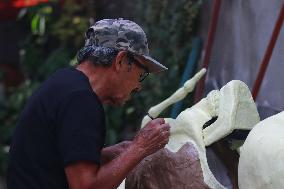 Production Of The Cardboard Floats For Day Of The Dead Parade