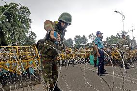 Soldiers In Front Of President's House As Protesters Stage A Demonstration - Dhaka