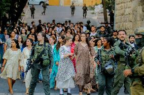 Settlers Storm the Old City of Hebron - West Bank