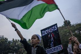 Rally In Solidarity With The Palestinian People Outside The US Embassy In Jakarta