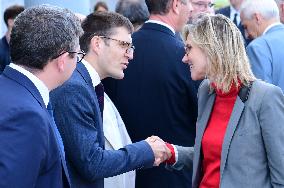 Michel Barnier And Agnes Pannier Runacher To The Givors Shopping Center After The Floods