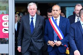 Michel Barnier And Agnes Pannier Runacher To The Givors Shopping Center After The Floods