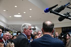 Michel Barnier And Agnes Pannier Runacher To The Givors Shopping Center After The Floods