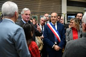 Michel Barnier And Agnes Pannier Runacher To The Givors Shopping Center After The Floods