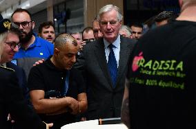 Michel Barnier And Agnes Pannier Runacher To The Givors Shopping Center After The Floods