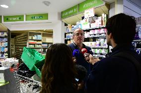 Michel Barnier And Agnes Pannier Runacher To The Givors Shopping Center After The Floods