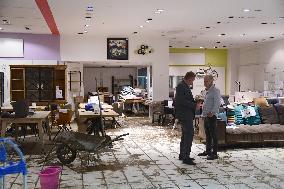 Michel Barnier And Agnes Pannier Runacher To The Givors Shopping Center After The Floods