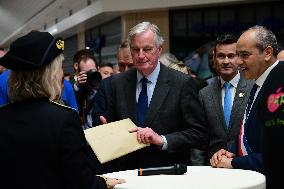 Michel Barnier And Agnes Pannier Runacher To The Givors Shopping Center After The Floods