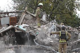 Aftermath of Russian shelling of Dnipros Novokadatskyi district