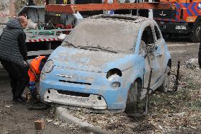 Aftermath of Russian shelling of Dnipros Novokadatskyi district