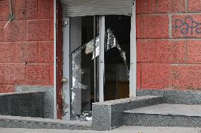 Consequences of Russian attack in central Dnipro