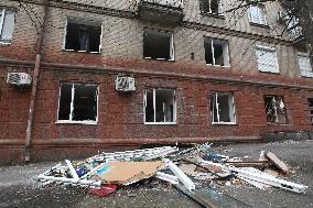 Consequences of Russian attack in central Dnipro