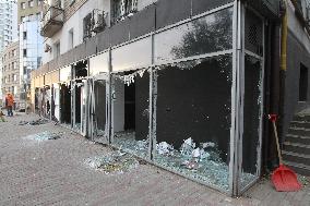 Consequences of Russian attack in central Dnipro