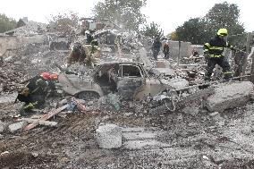 Aftermath of Russian shelling of Dnipros Novokadatskyi district