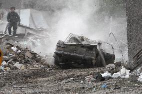 Aftermath of Russian shelling of Dnipros Novokadatskyi district