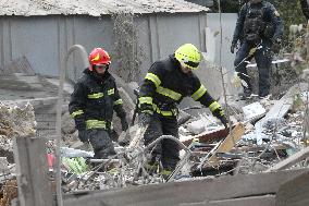 Aftermath of Russian shelling of Dnipros Novokadatskyi district