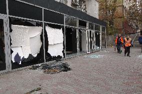 Consequences of Russian attack in central Dnipro