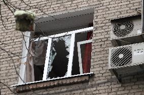 Consequences of Russian attack in central Dnipro