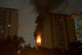 Russian Drone Hits A Residential High-rise In Kyiv