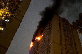 Russian Drone Hits A Residential High-rise In Kyiv