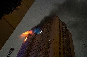 Russian Drone Hits A Residential High-rise In Kyiv