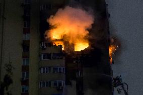 Russian Drone Hits A Residential High-rise In Kyiv