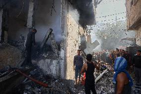 Israeli Airstrike Destroyed Building Of The Maghazi Camp  - Gaza