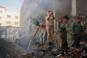 Israeli Airstrike Destroyed Building Of The Maghazi Camp  - Gaza