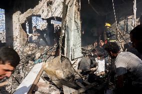 Israeli Airstrike Destroyed Building Of The Maghazi Camp  - Gaza