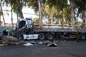 Truck Crashes Into Bus Station In Tel Aviv