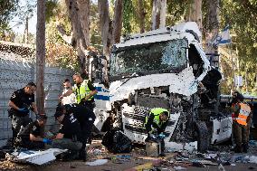 Truck Crashes Into Bus Station In Tel Aviv