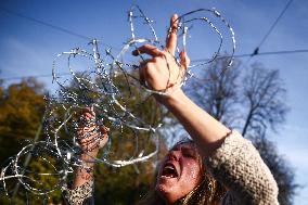 Protest Against Suspending Asylum Rights In Poland